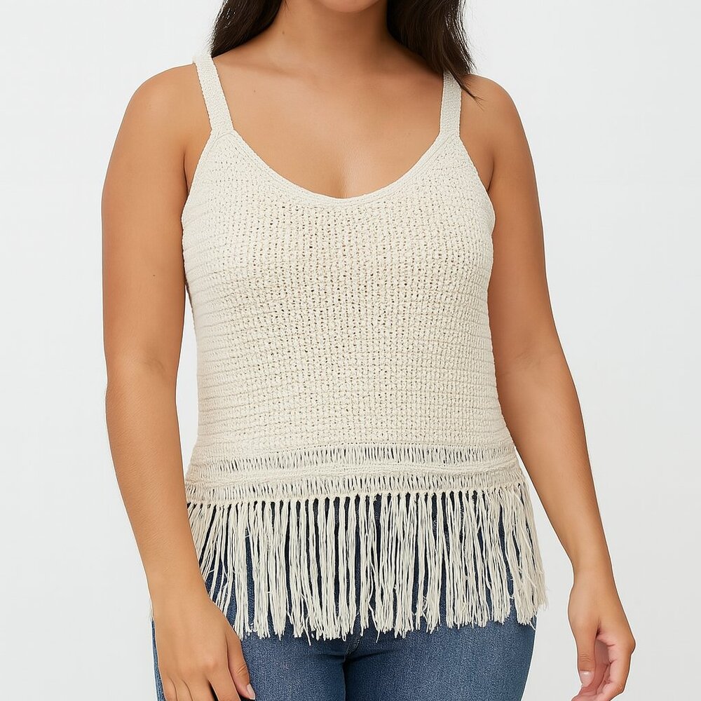 Cloud Chaser Tank Top Knit Fringe Boho Style Crochet